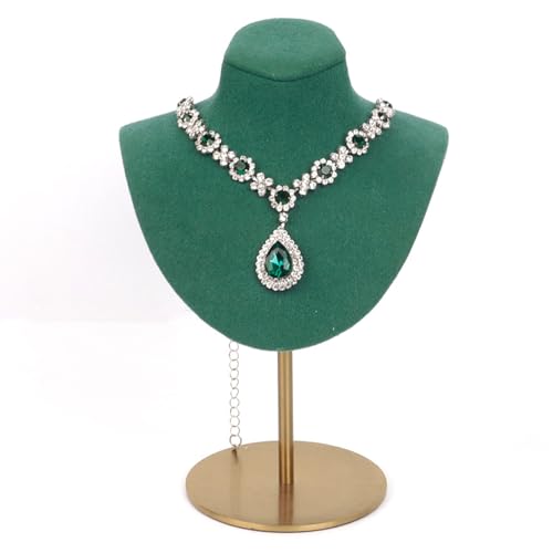 Necklace Display Stand For Selling Velvet Chain Jewelry Bust Holder Organizer With Stainless Steel Stand Jewelry Display - color: Green-7.08in