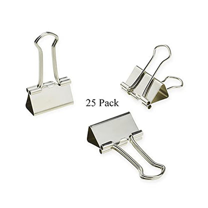 HAHIYO Binder Clips Paper Clamps Spring Steel Sturdy 0.98 inches Width 0.31 Inch Capacity No Sharp Edges Heavy Duty Tight Grip Reusable Silver Metal Bright Finish for Home Office School 25 Pack - size: Silver0.98in-25P