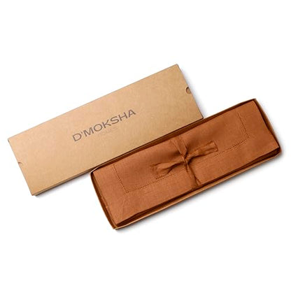 D'Moksha Homes Rust Linen Placemats Set of 4 - Classic Hemstitch Placemats 14 x 19 Inch - 100% Pure Linen Table Mats for Spring - Handcrafted and Machine Washable - color: 07 - Rust