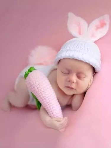 Newborn Baby Bunny Rabbit Crochet Knitted Photography Props Newborn Baby Outfits Diaper Costume - color: White B