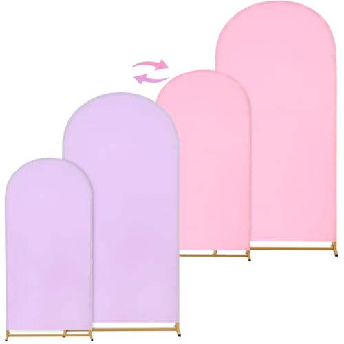 Arch Backdrop Cover Set of 2(6ft/7.2ft) Double Color Wedding Arch Cover Spandex Fitted Arch Covers,Round Top Arch Backdrop Cover for Baby Shower Gender Reveal Boy or Girl Decoration (Pink&Blue) - color: Pink+Purple, size: 6.6ft+7.2ft