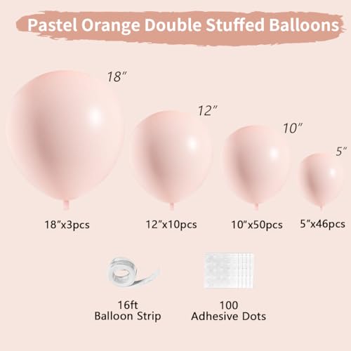 Pastel Orange Double Stuffed Balloons Different Size 115Pcs 5/10/12/18" Peach Blush Balloons Arch Garland kit for Birthday Baby Shower Bridal Shower Wedding Gender Reveal Party - color: Pastel Orange