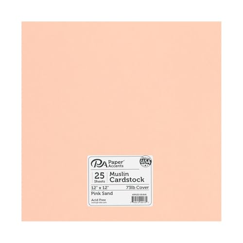 PA Paper Accents Muslin Cardstock 12" x 12" Pink Sand, 73lb colored cardstock paper for card making, scrapbooking, printing, quilling and crafts, 25 piece pack - color: Pink Sand