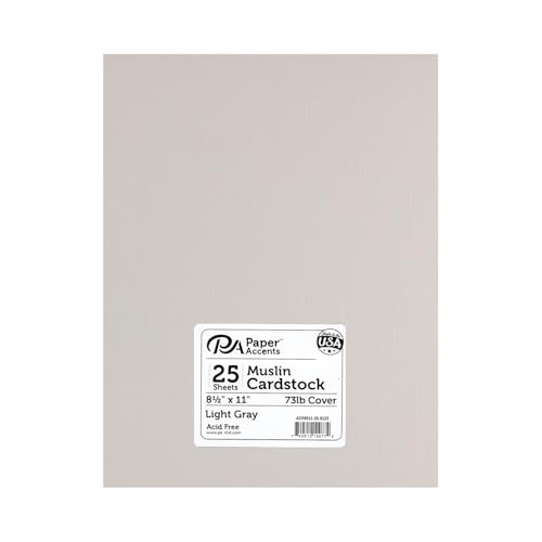 PA Paper Accents Textured Cardstock 8.5" x 11" Light Gray, 73lb colored cardstock paper for card making, scrapbooking, printing, quilling and crafts, 25 piece pack - color: Light Gray