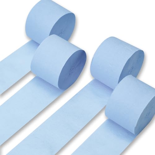 PartyWoo Light Blue Crepe Paper Streamers 4pcs 328ft Pack of Slate Blue Beige White Green Crepe Paper Streamers for Birthday Gender Reveal Baby Shower Mermaid Under The Sea Party Decorations - color: Blue-9679