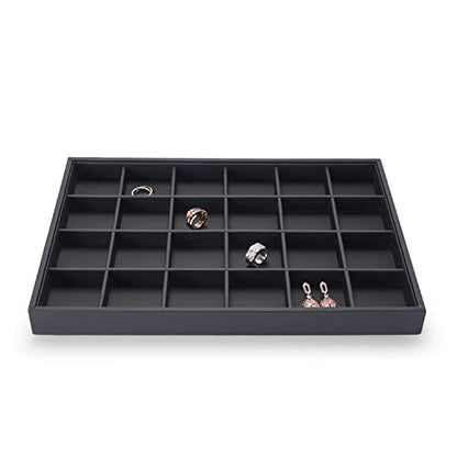 Stackable Jewelry Organizer Tray Premium PU Leather 24 Grid Jewelry Display Tray Trinket Earring Ring Organizer - style: 24 Grids