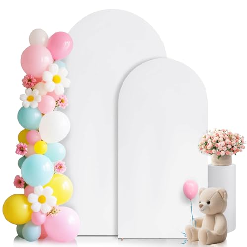 White Arch Covers Set of 2 7.2FT, 6FT Arch Backdrop Cover Spandex Stretchy Wedding Arch Backdrop Stand Cover for Birthday Baby Shower Banquet Party Background Decor Double Sided (White,7.2FT and 6FT) - color: White, size: 7.2 ft, 6 ft