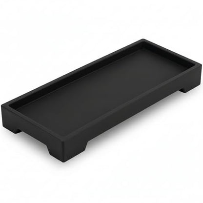 Countertop Vanity Tray - Silicone Bathroom Sink Organizer & Kitchen Soap Tray, Footed Anti-Slip Design, Waterproof Caddy for Perfume, Jewelry, Makeup, Bottle, Oil, Sponge Holder, Black (L10 x W 4.2") - color: Black