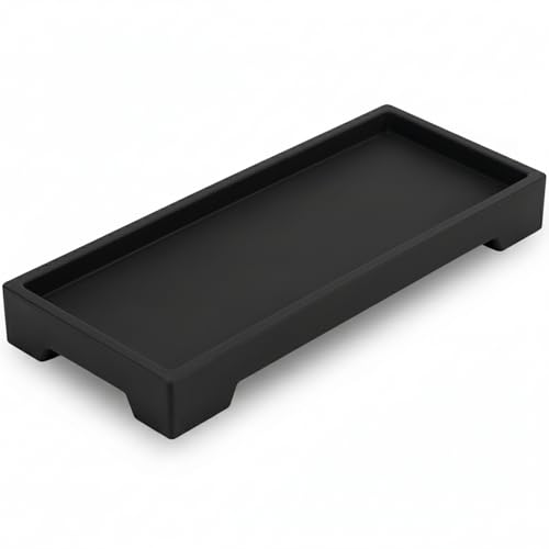Countertop Vanity Tray - Silicone Bathroom Sink Organizer & Kitchen Soap Tray, Footed Anti-Slip Design, Waterproof Caddy for Perfume, Jewelry, Makeup, Bottle, Oil, Sponge Holder, Black (L10 x W 4.2") - color: Black