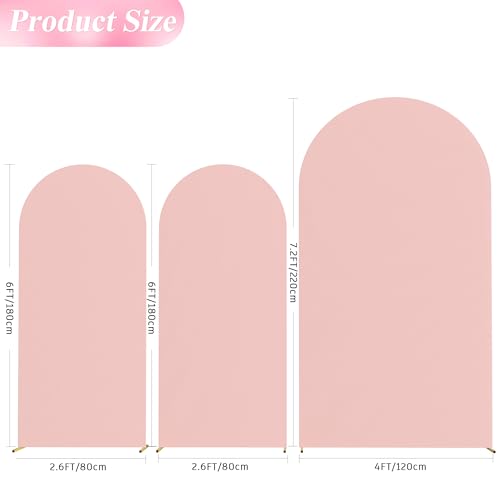 Wokceer Wedding Arch Backdrop Cover 7.2FT, 6FT, 6FT Spandex Set of 3 Wedding Arch Stand Covers Round Top Chiara Backdrop Stands Cover for Birthday Party Ceremony Banquet Decor Pale Pink - color: Pale Pink, size: 7.2FT,6FT,6FT
