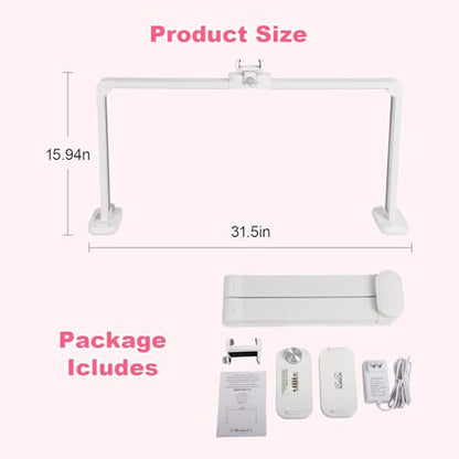 34in Half Moon Light for Nail Desk, Foldable LED Lamp with Phone Holder, Nail Art, Tattooing, Craft Making, Stepless Dimming, 3000-6000K Color Temperature Adjustment, 456 Light Beads, White - color: White