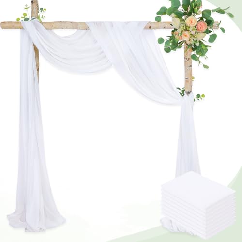 MoKoHouse Wedding Arch Draping Fabric: 8 Panel White Sheer Curtains Drapery 6 Yards Chiffon Backdrop Ceremony Party Ceiling Window Outdoor Decor - color: White, size: 6 Yards 8 Panels