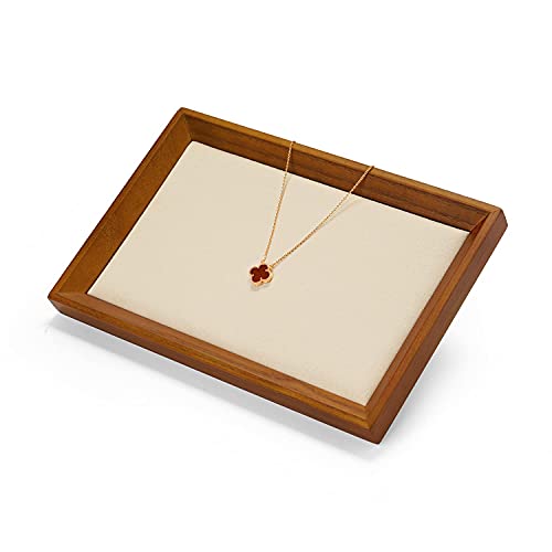 Oirlv Solid Wood Small Jewelry Tray Trade Showcase Countertop Jewelry Display Trays Rectangle Vanity Plate(Creamy-White, Small) - color: Creamy-white, size: 9.1" x 5.9" x 0.7"