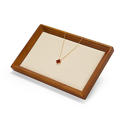 Oirlv Solid Wood Small Jewelry Tray Trade Showcase Countertop Jewelry Display Trays Rectangle Vanity Plate(Creamy-White, Small) - color: Creamy-white, size: 9.1" x 5.9" x 0.7"