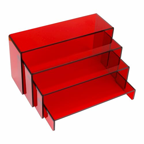ELEGANTLIFE Acrylic Display Risers Set of 4, 4-Level Tiered Display Stands for Cupcakes, Small Figures & Jewelry, Compact Countertop Display Shelf, Multiple Colors Available (Translucent Red) - color: Translucent Red