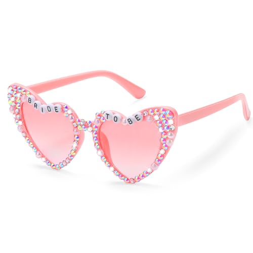 Etercycle Bride Sunglasses, Heart Sunglasses for Bachelorette Party, Fashion Rhinestone Pink Sun Glasses For Bride to Be Gift - color: Pink Diamonds