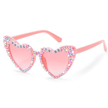 Etercycle Bride Sunglasses, Heart Sunglasses for Bachelorette Party, Fashion Rhinestone Pink Sun Glasses For Bride to Be Gift - color: Pink Diamonds