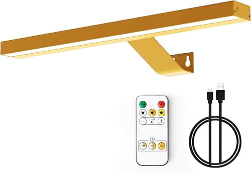 MIOBLUE Wireless Picture Lights with Remote - Rechargeable Battery Art Display Light - 16" Full Metal Accent Light for Paintings - color: -Gold, size: 16inch