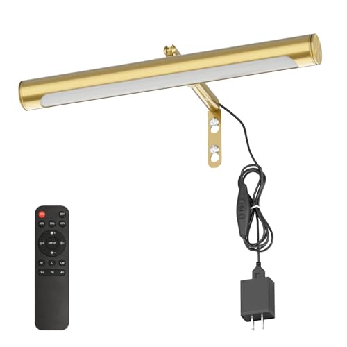 4W Picture Light Plug in, 12" Adjustable LED Art Light with Remote Control, Dimmable Wall Light for Picture Display Dartboard Art Work (Gold) - color: Gold, size: 12 inch