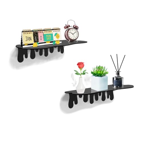 SetGame 2-Pack Acrylic Small Wall Shelves - 12 Inch Floating Shelf for Walls, Home Wall Display Ledges for Storage, Room Décor, Small Album & Items Organizer Display Dripping Wall Decor - color: Black, size: 12 Inch