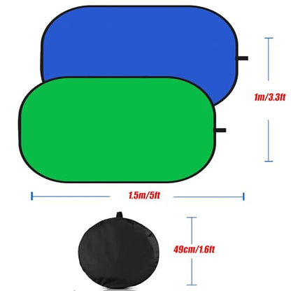 3.3x5ft/1x1.5m Chromakey Backdrop, 2-in-1 Green Screen and Blue Screen, Collapsible Pop Up Reversible Background for Photography Studio, Live Streaming, Video Shooting, YouTube (Green/Blue) - color: Green/Blue, size: 3.3x5ft