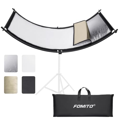 Fomito Curved Reflector - 70x25.6 inch/178x65cm Clamshell Light Reflector Arclight Curved Eyelighter Lighting Diffuser for Photography Stuido Filming Shooting, Black/White/Gold/Silver - color: Black