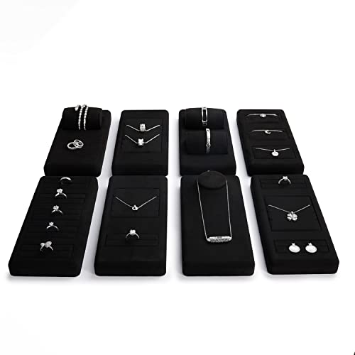 Oirlv Black Microfiber Jewelry Display Tray Showcase Jewelry Display Stand for Selling 5 Slots Ring Display Stand Ring Organizer Holder(TT07001) - size: 5 ring tray