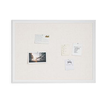 U Brands Farmhouse Linen Bulletin Board, 40" x 30", White Wood Style Frame, Industrial Grade Pinning Surface - style: 40"x30" Natural Linen