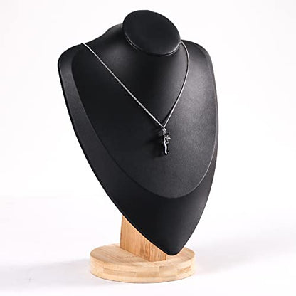 Coward 3D PU Leather Necklace Display Bamboo Chain Jewelry Model Bust Stand (black pu, 11.4") - color: Black PU, size: 11.4" Hight