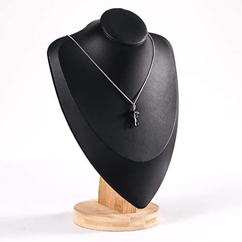 Coward 3D PU Leather Necklace Display Bamboo Chain Jewelry Model Bust Stand (black pu, 11.4") - color: Black PU, size: 11.4" Hight