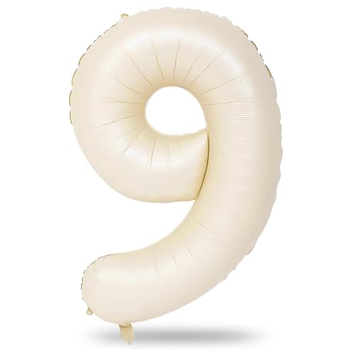40 Inch Balloon Number 9 Beige, Large Cream Foil Number Balloons Set 0-9, Nude Neutral Digital 9 Helium Balloons for Girls Boys Men Women 9th Birthday Anniversary Graduation Christmas Party Decoration - color: Cream, size: Number 9