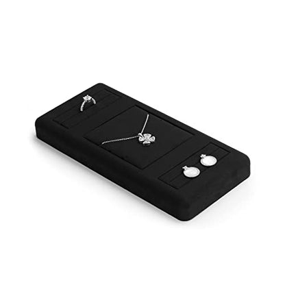 Oirlv Premium Black Microfiber Jewelry Tray Showcase Jewelry Display Stand for Selling Ring Necklace Display Tray(TT07002) - size: Ring+necklace+ring tray