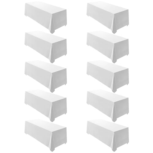 Surmente 10 Pack White Rectangle Tablecloth 90 x 156-inch Rectangular Polyester Table Cloth for Weddings, Banquets, or Restaurants - color: White, size: 90x156 in, 10 Pack