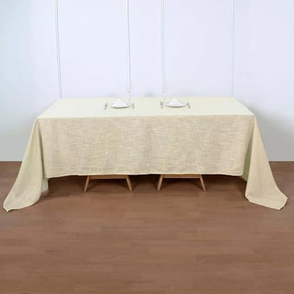 Efavormart 90x132 Beige Premium Faux Linen Rectangular Tablecloth | Wrinkle Free Tablecloth - color: Beige, size: 132" x 90" (Rectangular)