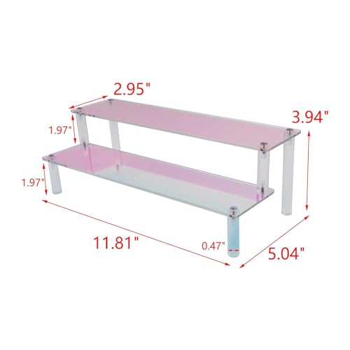 MY MIRONEY 2 Tier Acrylic Riser Display Shelf Iridescent Display Stand Figurines Decoration Organizer Cupcakes Holder for Display Food Desserts Collectibles Perfume Makeup(11.81" x 5.04" x 3.94") - size: 11.81" x 5.04" x 3.94"