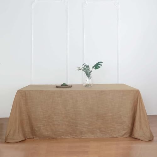 Efavormart 90x132 Natural Color Premium Faux Linen Rectangular Tablecloth | Wrinkle Free Tablecloth - color: Natural, size: 132" x 90" (Rectangular)