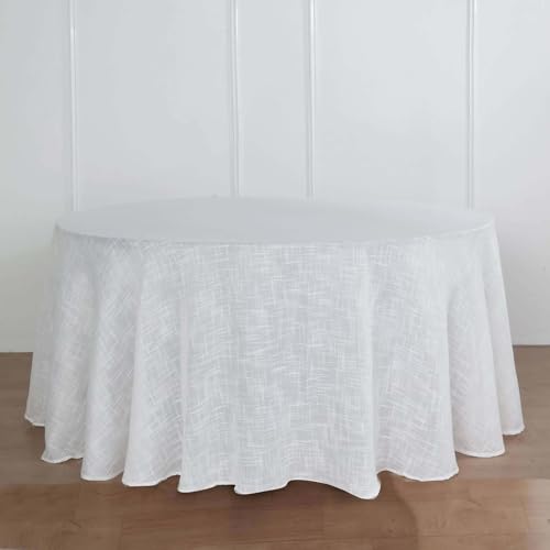 Efavormart 120" White Premium Faux Linen Round Tablecloth | Textured Wrinkle Free Tablecloth - color: White, size: 120" (Round)