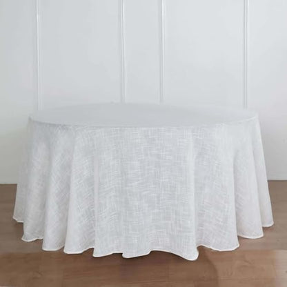 Efavormart 120" White Premium Faux Linen Round Tablecloth | Textured Wrinkle Free Tablecloth - color: White, size: 120" (Round)