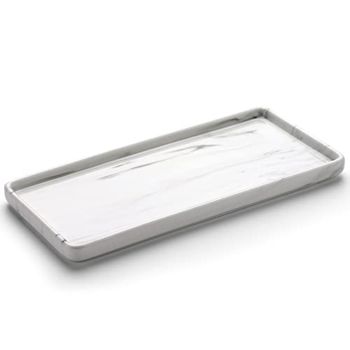 Gurygo 10" Bathroom Tray for Counter, Ceramic Vanity Trays for Bathroom, Small Rectangle Ceramic Trays, Kitchen Soap Ceramic Tray for Kitchen Counter, (Marble White, Set/1) - color: Marble Set/1, size: 9.8"x4.7"x0.7",set/1