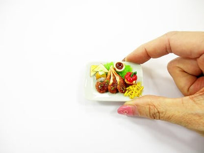 1:6 Dollhouse Miniatures Food Steak Lamb Leg Baked Potato On Plate Supply 14676