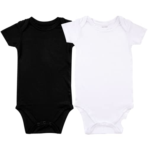 GUISBY Baby Short Sleeve Bodysuits, Rayon Summer Newborn Infant Boys Girls 0-24 Months - color: White/Black, size: 3-6 Months