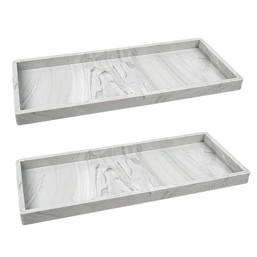Spacewiser Countertop and Vanity Tray - 2 PC Large 11.7" Silicone Bathroom Trays, Counter Organizer, Dish Soap Sponge Holder Kitchen Sink Tray Organizer, Sink Caddy Toothbrush Key Kitchen Soap Trays - color: Marble Design, size: 2 Pc Large - 11.7”