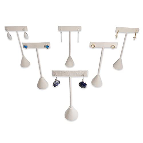 6Pcs Set Earring T Stand Display Set, Jewelry Display Stand for Showroom and Tradeshow Showcase Displays, various materials, 4 1/2 H in; 5 3/4 H in; 6 3/4 H in (Beige Suede) - color: Beige Suede
