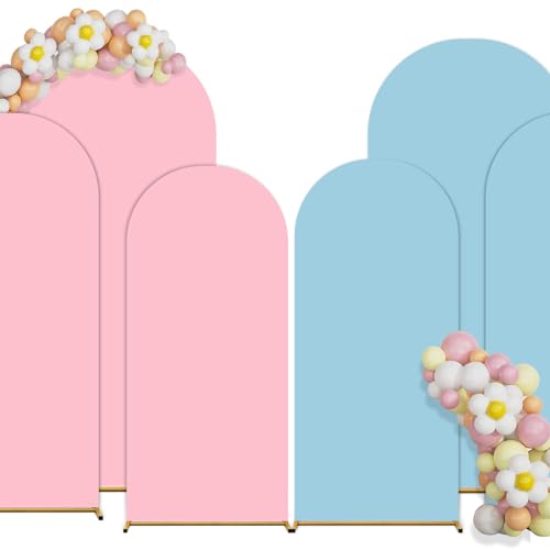pingk Double Color Wedding Arch Set - 4ft/5ft/6ft Spandex Fitted Covers for Baby Party Birthday Banquet Shower - color: NPink+blue, size: 4FT+5FT+6FT