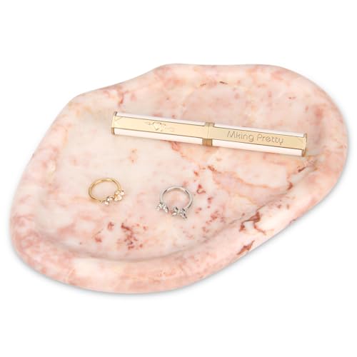 Cloud Marble Bathroom Vanity Tray, Natural Luxury Marble Home Kitchen Bathroom Table Tray, Stone Decorative Countertop Serving Trays for Coffee Perfume Jewelry Makeup (Four Seasons Pink) - color: Four Seasons Pink
