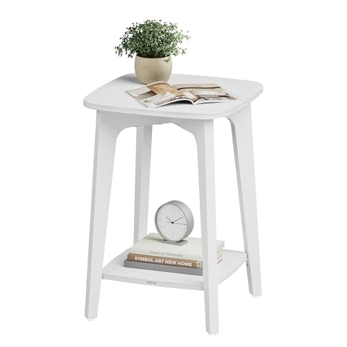 VASAGLE MAEZO Collection - Side Table, 2-Tier Small Square End Table, Nightstand with Tapered Legs, Curved Transitions, for Small Spaces, Living Room, Bedroom, Cloud White ULET236W01 - color: Cloud White, size: 1 pack