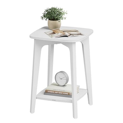 VASAGLE MAEZO Collection - Side Table, 2-Tier Small Square End Table, Nightstand with Tapered Legs, Curved Transitions, for Small Spaces, Living Room, Bedroom, Cloud White ULET236W01 - color: Cloud White, size: 1 pack