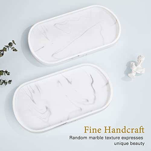Luxspire Bathroom Vanity Tray, Handmade Resin Kitchen Tray, Oval Toilet Tank Tray, Bathroom Countertop Organizer Tray for Jewelry/Perfume/Soap Dispenser/Hand Towel - 11.4 Inch, Marble White - color: Marble White, style: Medium