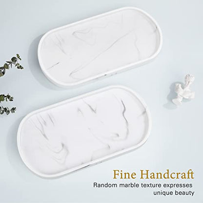 Luxspire Bathroom Vanity Tray, Handmade Resin Kitchen Tray, Oval Toilet Tank Tray, Bathroom Countertop Organizer Tray for Jewelry/Perfume/Soap Dispenser/Hand Towel - 11.4 Inch, Marble White - color: Marble White, style: Medium