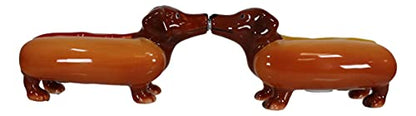 Ebros Kissing Hot Dog Sausage Wiener Dachshunds Couple In Ketchup And Mustard Salt Pepper Shakers Ceramic Magnetic Figurine Set 4.75"L